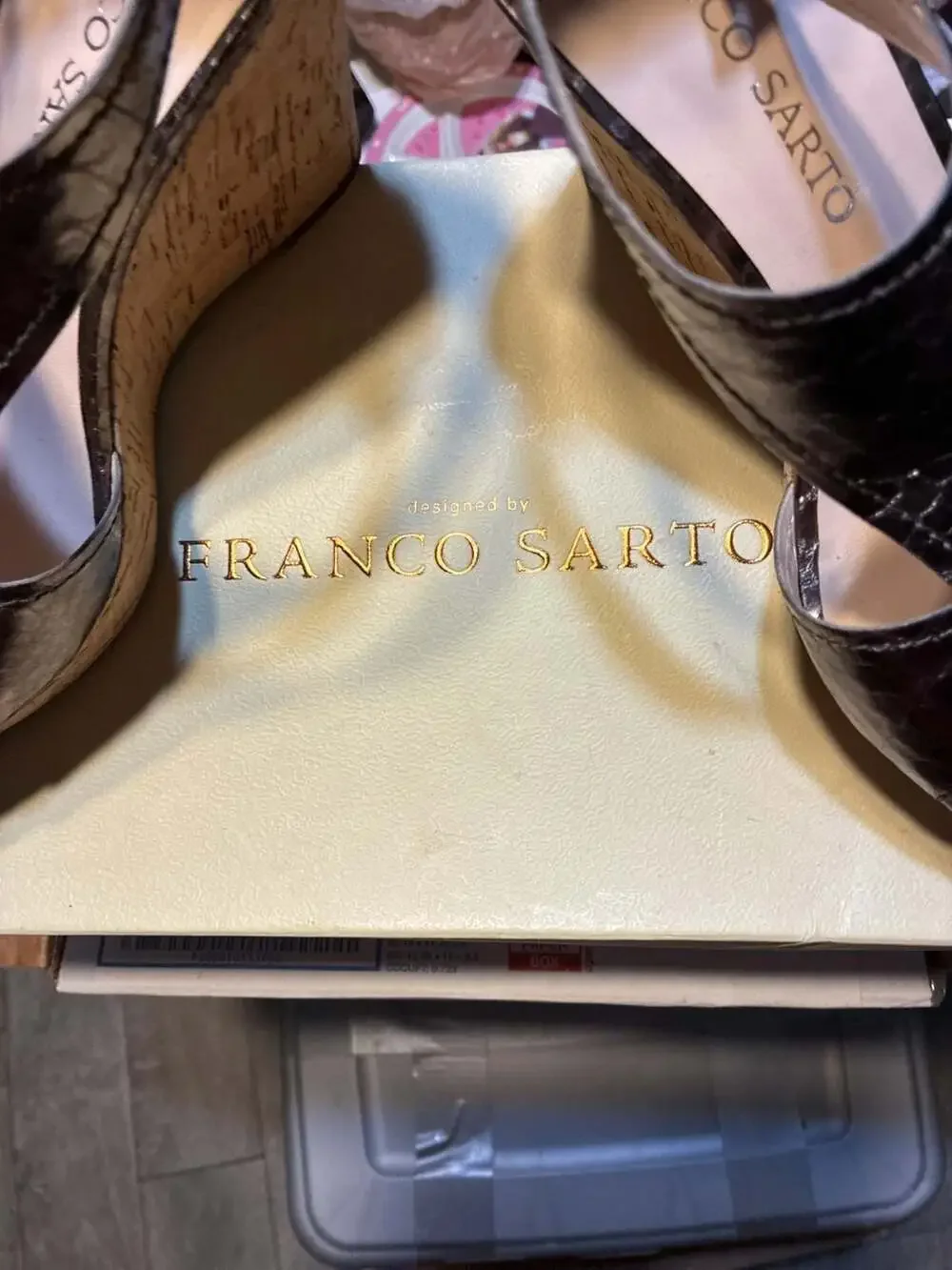 Franco Sarto Supra Pewter Snake Platform Cork Wedge Sandals Size 7.5 M